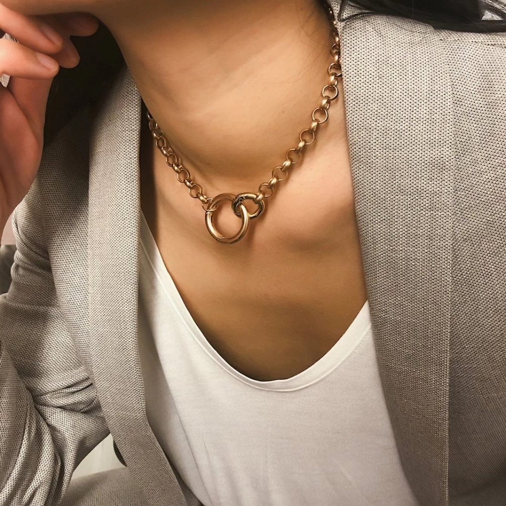 New Women Clavicle Necklace Gold circle Pendant Choker Trendy Chain Jewelry - Picture 3 of 4